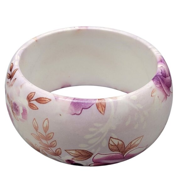 Extra Wide Floral Bangle Bracelet Airbrush Design Plastic 8" Purple Pink 8" 39mm - Picture 3 of 9